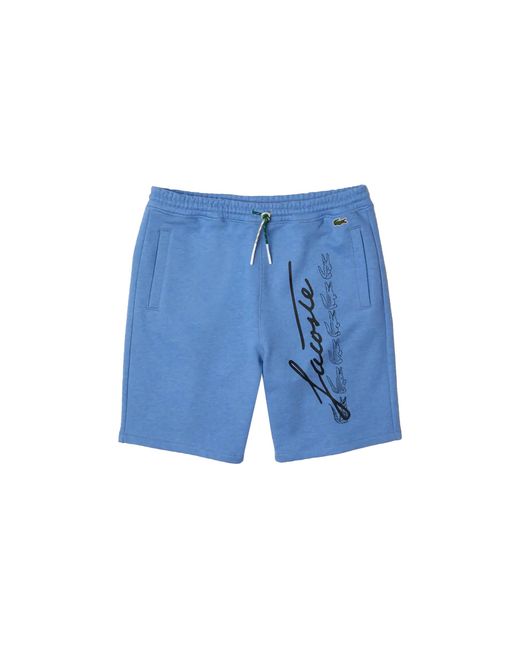 Lacoste Blue Signature Print Cotton Fleece Shorts Chine Gh2640 Hg3" for men