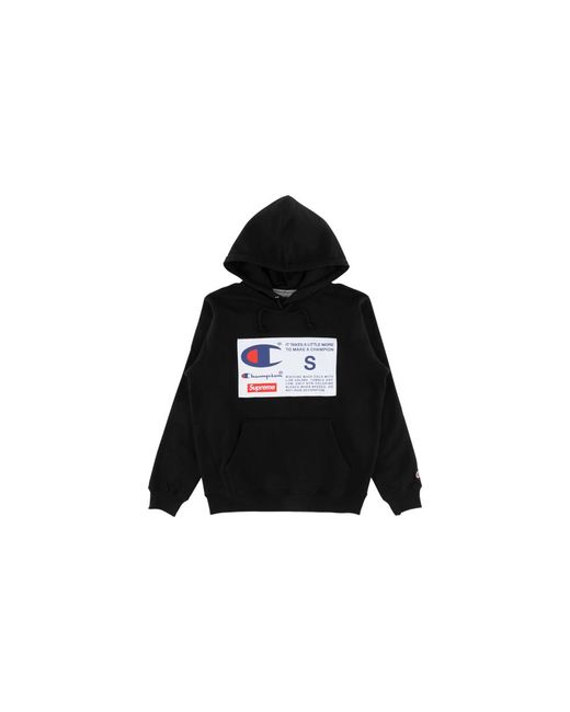 supreme champion label hooded sweatshirt black
