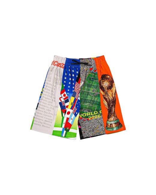 Pleasures Black World Cup Wide Shorts "Multi" P26Suwc006" for men