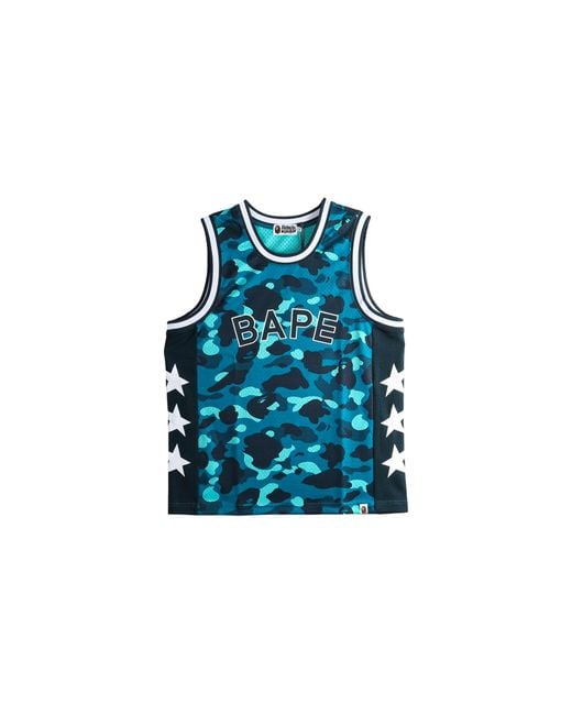 A Bathing Ape Blue Color Camo Mesh Multi Logo Relaxed Fit Tank Top 1M30108302 Grn" for men