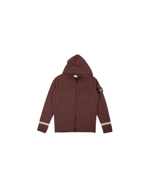 Stone Island Red Knit Wool Blend Zip-Up Hoodie "Wine" 7115539A3 V0011" for men