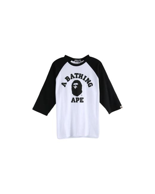 A Bathing Ape Black College Raglan Regular Fit Long-Sleeve T-Shirt 1M30111309 Wht" for men