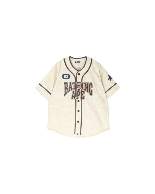 A Bathing Ape Black Solid Camo Multi Logo Baseball Short Sleeve Shirt "Ivory" 001Srm301310Mivy" for men