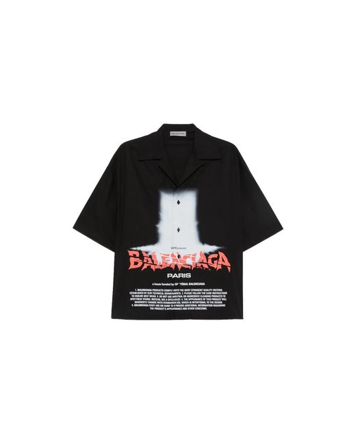 Balenciaga Black Printed Short Sleeve Bowling Shirt A001Zptula91000" for men