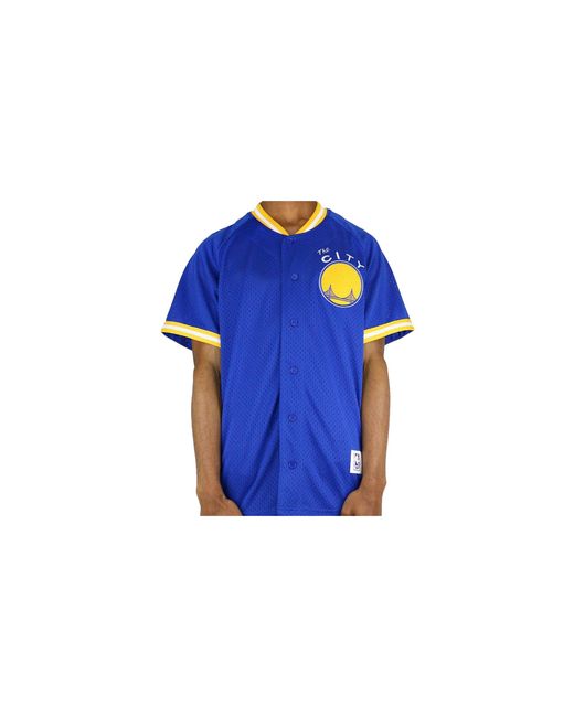 Mitchell & Ness Blue Nba Golden State Warriors Seasoned Pro Mesh Button Up "Golden State Warriors for men