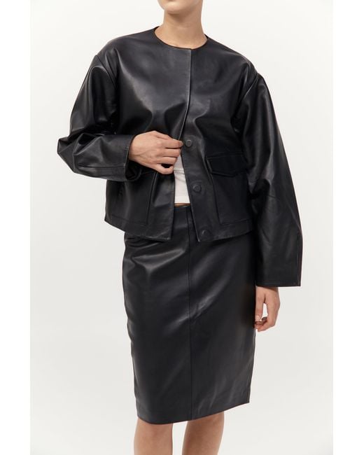 St. Agni Black Utility Cocoon Leather Bomber