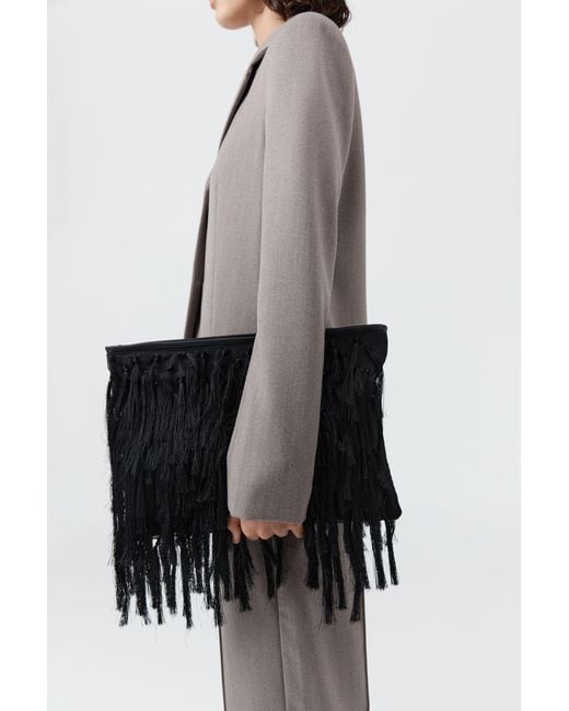 St. Agni White Tassel Oversized Clutch