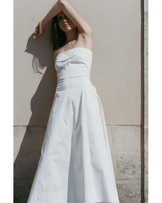 St. Agni White Sculpted Cotton Strapless Dress