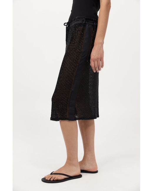 St. Agni Black Glass Beaded Mesh Skirt
