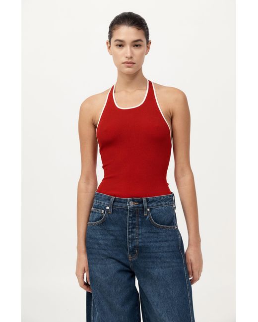 St. Agni Red Fine Line Halter Top