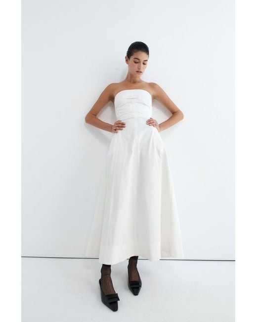 St. Agni White Sculpted Cotton Strapless Dress