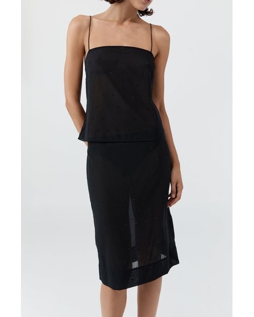 St. Agni Black Silk Glass Beaded Cami