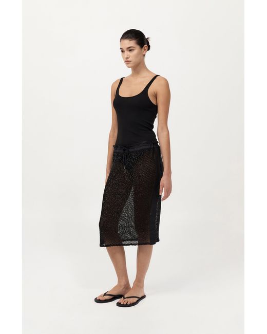 St. Agni Black Glass Beaded Mesh Skirt