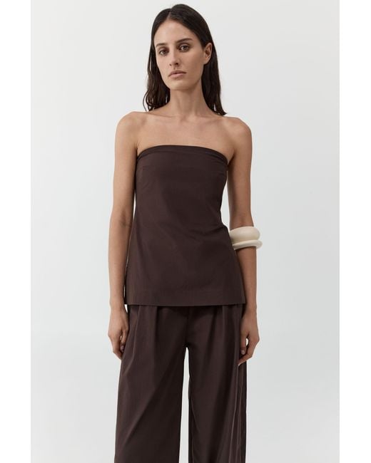 St. Agni Brown Strapless Rouleau Tie Top