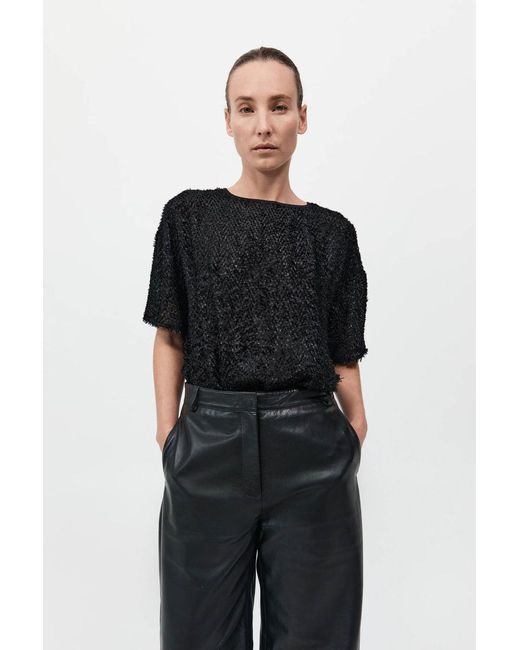 St. Agni Black Feathered Silk Tee