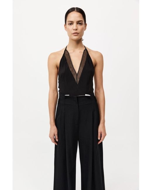 St. Agni Black Silk Mesh Bias Top
