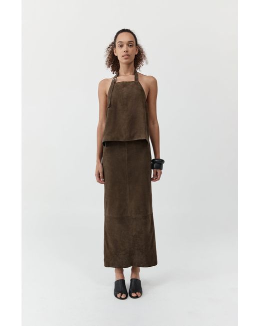 St. Agni White Suede Column Skirt