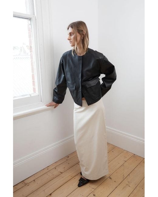 St. Agni Black Utility Cocoon Leather Bomber