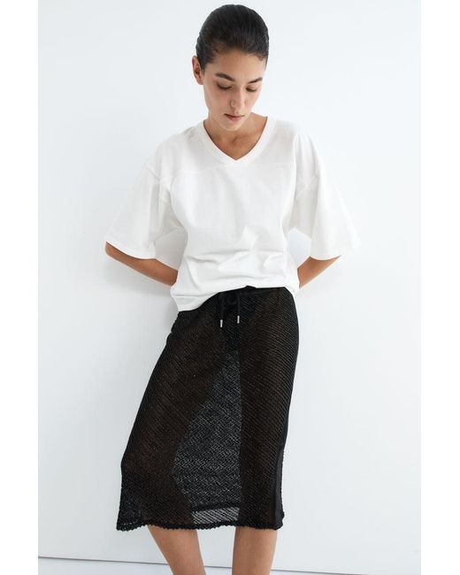 St. Agni Black Glass Beaded Mesh Skirt