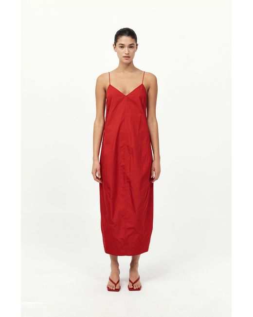St. Agni Red Paper Taffeta Cocoon Dress
