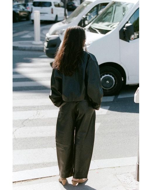 St. Agni Black Utility Cocoon Leather Bomber