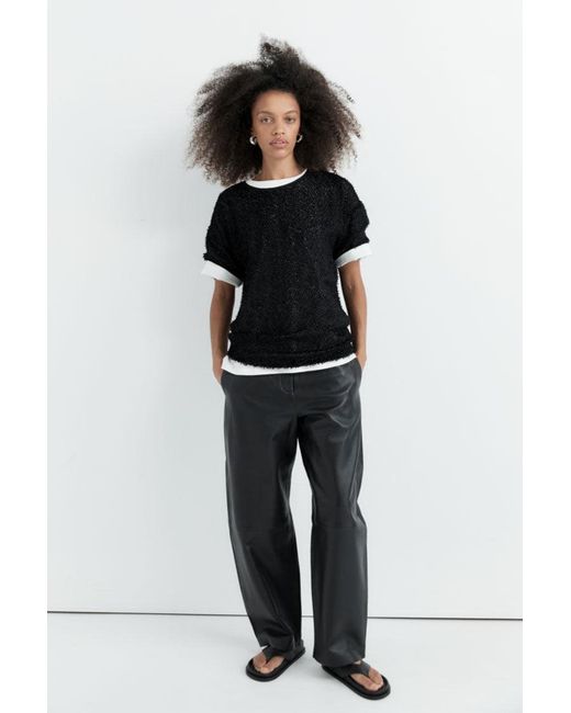 St. Agni Black Feathered Silk Tee