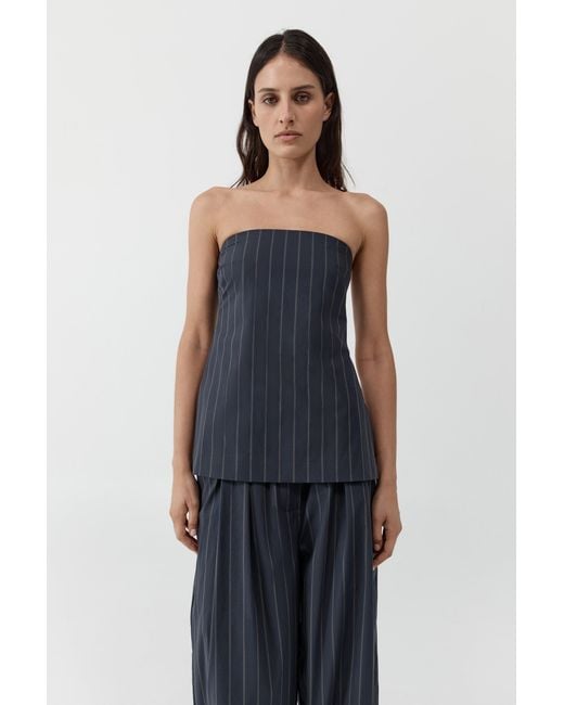 St. Agni Blue Strapless Rouleau Tie Top