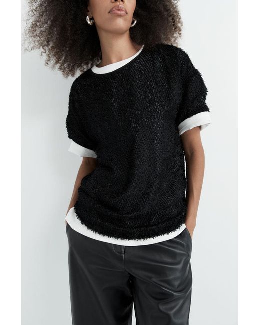 St. Agni Black Feathered Silk Tee