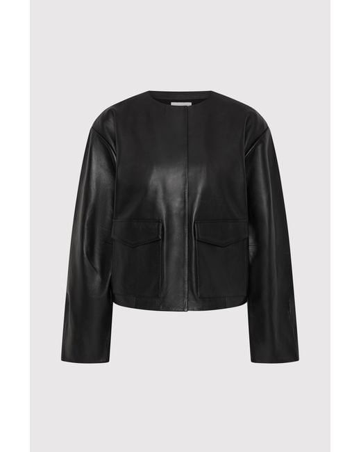St. Agni Black Utility Cocoon Leather Bomber
