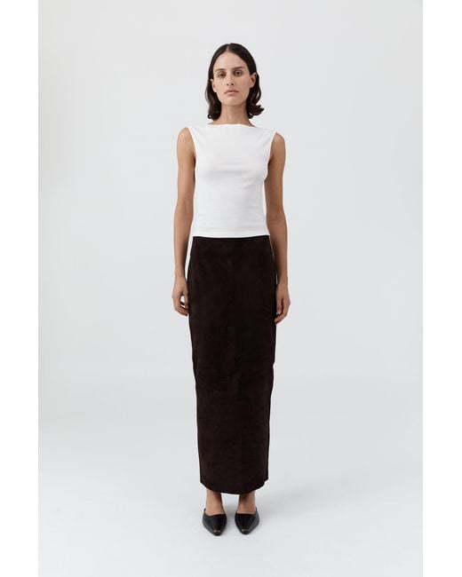 St. Agni White Suede Column Skirt