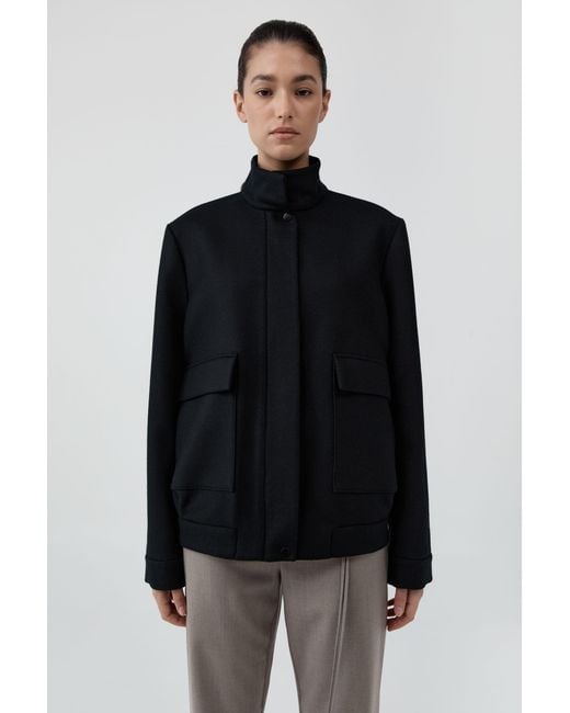 St. Agni Black Wool Longline Bomber Jacket