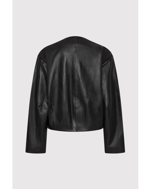 St. Agni Black Utility Cocoon Leather Bomber