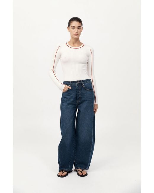 St. Agni Blue Fine Line Long Sleeve Top