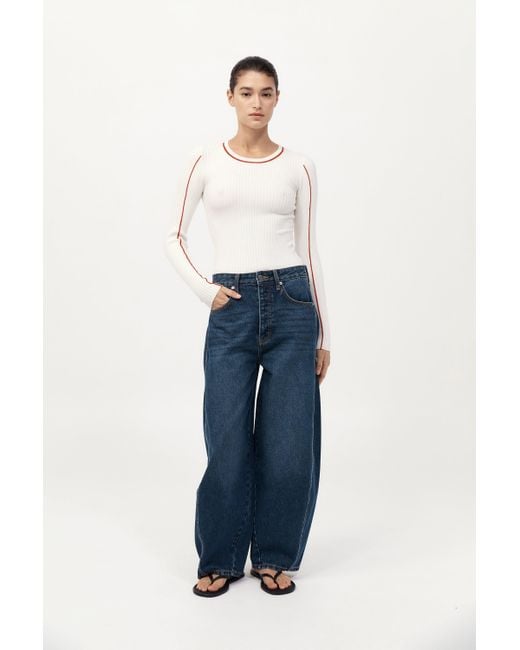 St. Agni Blue Fine Line Long Sleeve Top