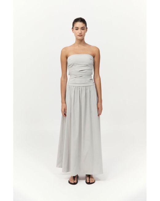 St. Agni White Gathered Strapless Tie Back Dress