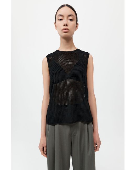 St. Agni Black Cotton Grid Shell Top