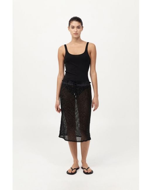 St. Agni Black Glass Beaded Mesh Skirt