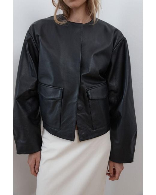 St. Agni Black Utility Cocoon Leather Bomber