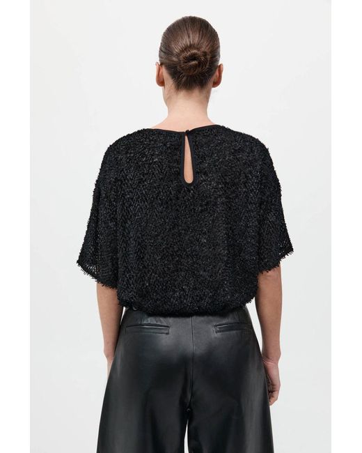 St. Agni Black Feathered Silk Tee