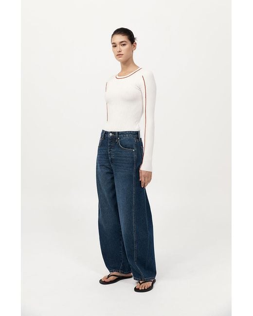 St. Agni Blue Fine Line Long Sleeve Top