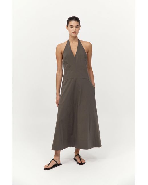 St. Agni White Halter Plunge Dress