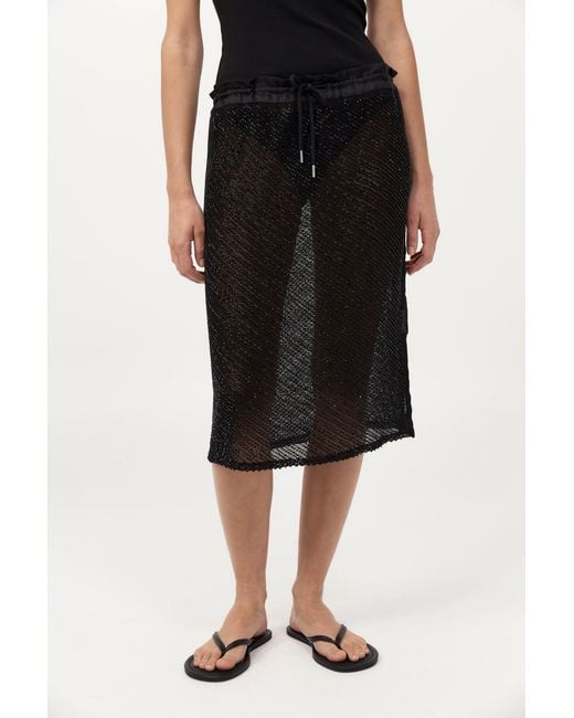 St. Agni Black Glass Beaded Mesh Skirt