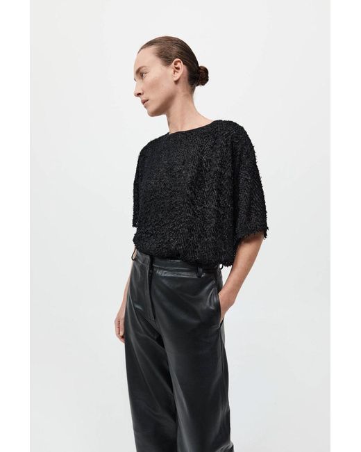 St. Agni Black Feathered Silk Tee