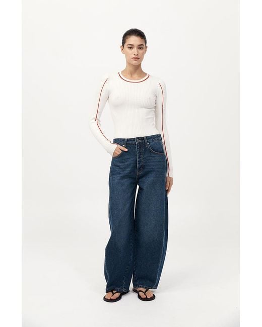 St. Agni Blue Fine Line Long Sleeve Top
