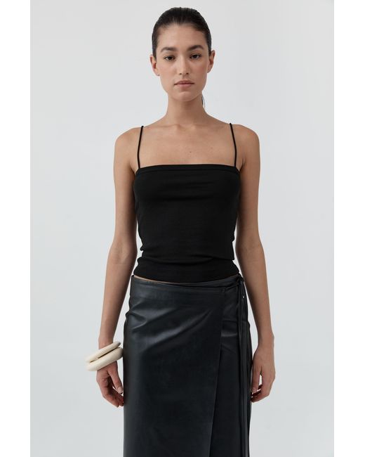 St. Agni Black Organic Cotton Square Neck Cami