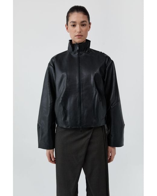 St. Agni Blue Cocoon Zip Leather Jacket