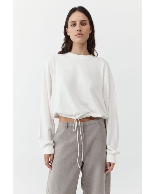 St. Agni White Drawstring Long Sleeve Top