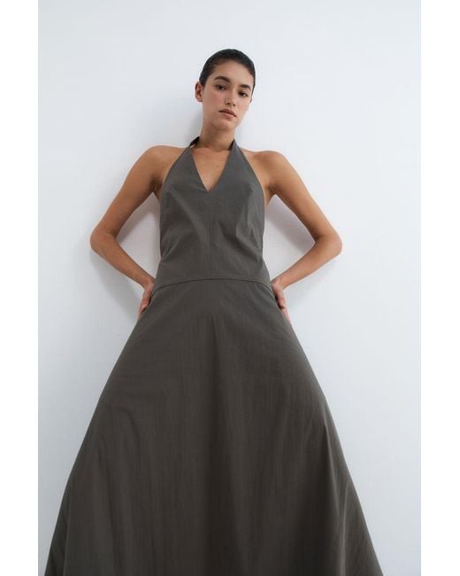 St. Agni White Halter Plunge Dress