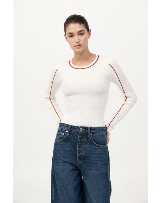 St. Agni Blue Fine Line Long Sleeve Top