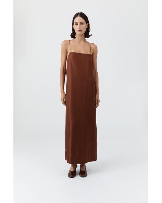 St. Agni 90S Silk Twill Slip Dress in Brown | Lyst St. Agni 90S Silk Twill Slip Dress in Brown | Lyst